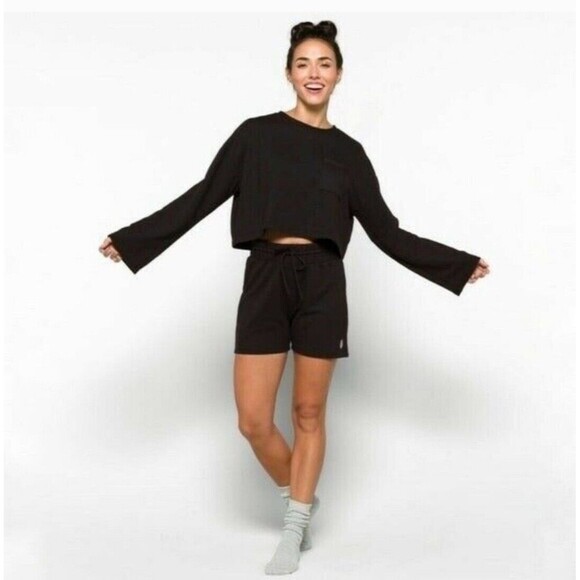 FREE PEOPLE MOVEMENT Shorts & Sweatshirt Set Black SMALL SUNNY SET - Picture 4 of 5